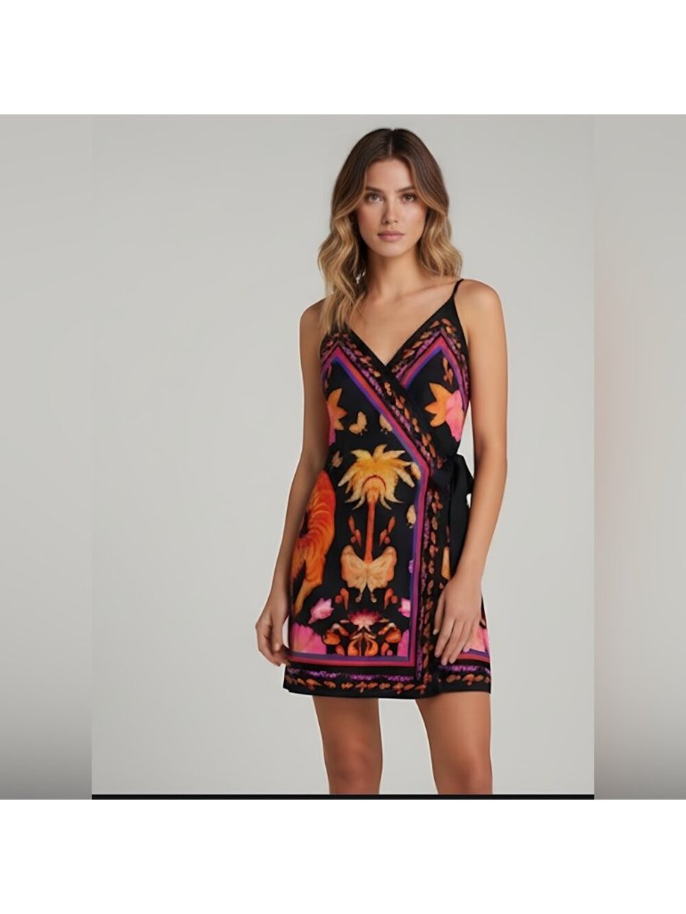 Tropical Print Wrap Dress